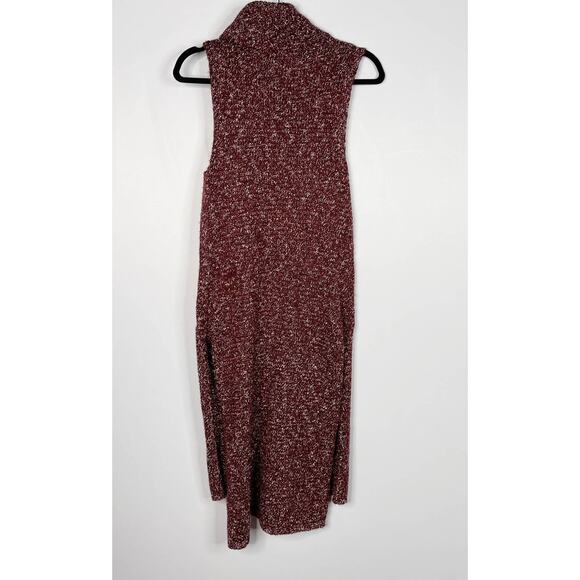 Anthropologie XS Bordeaux Red Flowy Maxi Tunic Sweater Turtleneck Sleeveless - Picture 2 of 15